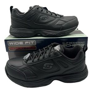 Skechers Dighton Bricelyn‎ Work Shoes Womens Sz 8.5 WIDE FIT Black Sneakers Slip